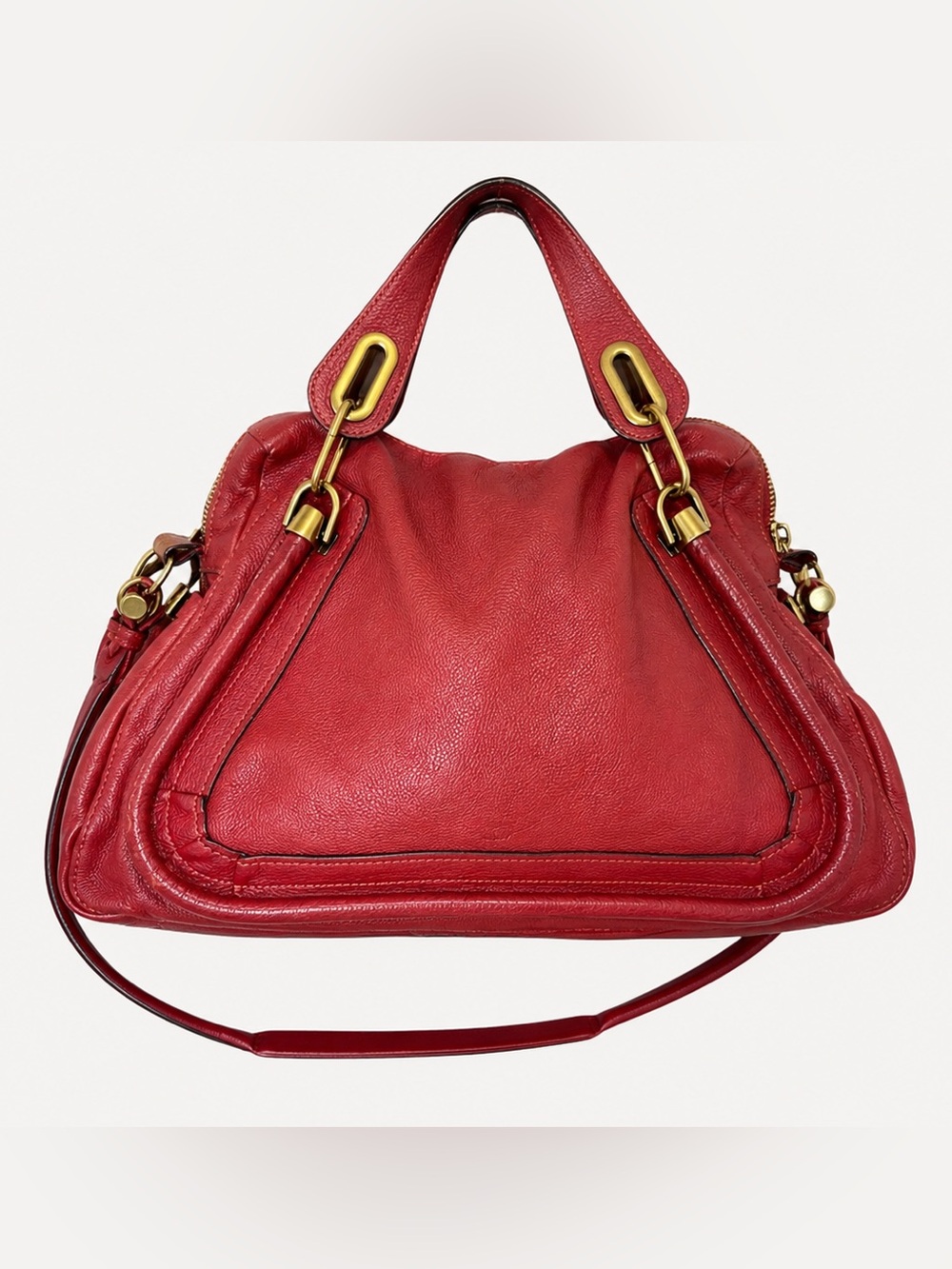 Chloé Paraty Medium Red Grained Leather Satchel Crossbody Bag Italy